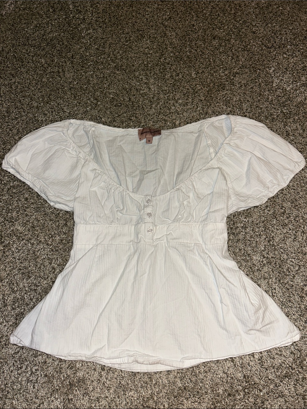 Women's White Puff Sleeve Button-Front Blouse